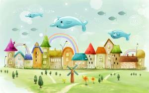 3D Фотообои Artegrafico «Облачные дельфины» KID-203 канвас