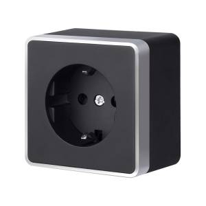 Розетка 1-местная с заземлением Werkel Gallant W5071034 черный с серебром