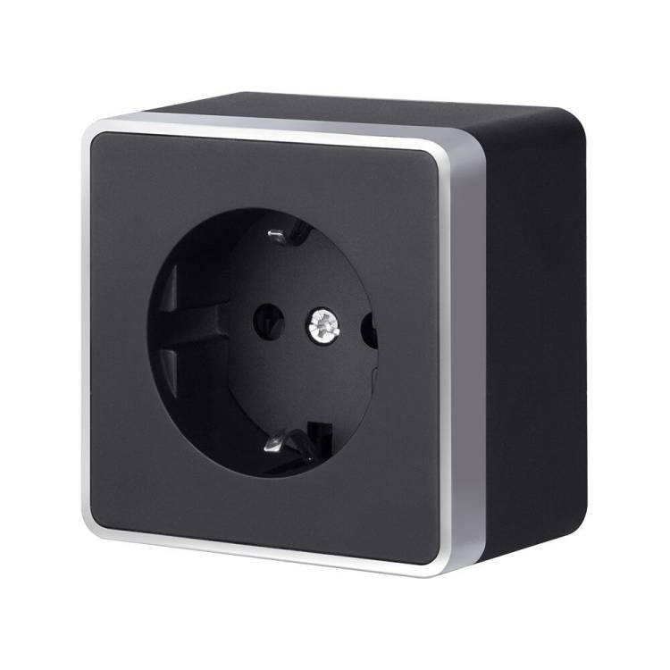 Розетка 1-местная с заземлением Werkel Gallant W5071034 черный с серебром