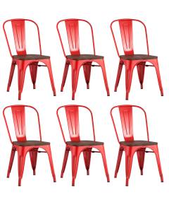 Набор из 6 стульев Stool Group Tolix YD-H440B-W LG-03 X6 красный глянцевый, темное дерево