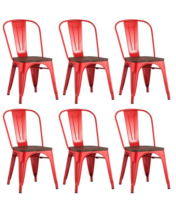 Набор из 6 стульев Stool Group Tolix YD-H440B-W LG-03 X6 красный глянцевый, темное дерево