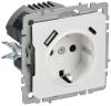Розетка 1-местная с заземлением, шторками и USB Type A+С IEK Brite BR-R14-16-U22-018-K91 арктический белый