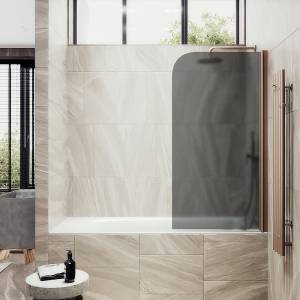 Шторка на ванну MaybahGlass MGV-619-2 поворотная, на монопетле, стекло графит матовый, профиль бронза, 1400x700