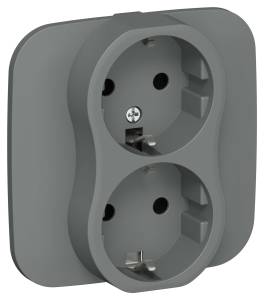 Розетка 2-местная с заземлением IEK Flite FI-R21A-16-1-K80 мокрый асфальт