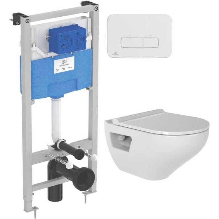 Комплект Унитаз подвесной Bien Ion IOKA050N2VP0W5000 безободковый + Инсталляция Ideal Standard ProSys 120P R027767 + Кнопка Oleas R0124AA хром