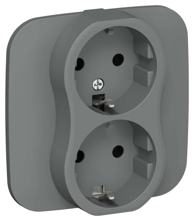 Розетка 2-местная с заземлением IEK Flite FI-R21A-16-1-K80 мокрый асфальт