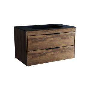 Тумба с раковиной Vincea Chiara 2D 800 2 выкатных ящика, C.Oak, раковина черная