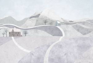 3D Фотообои Artegrafico «акварель для детской с горными далями» KID-167 акварель