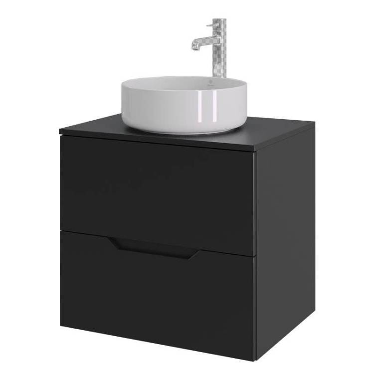 Тумба с раковиной Orange Line Li-60TubMDF+B09-360W черная матовая, 60 см