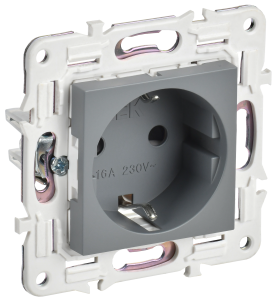 Розетка 1-местная с заземлением и шторками IEK Skandy SK-R14-16-1-K03 серый