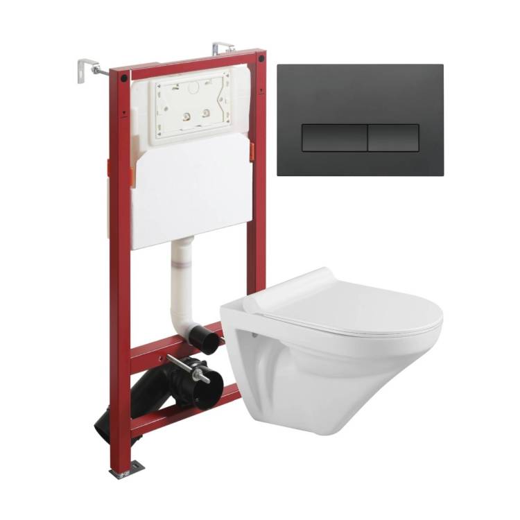 Унитаз с инсталляцией Agger ATI06100+APB244 безободковый, с крышкой-сиденьем микролифт, с кнопкой, кнопка черная