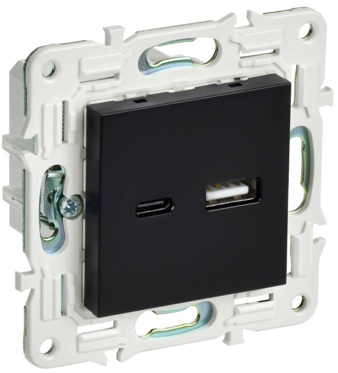 Розетка USB type A+C IEK Skandy SK-U22-D31-K02 черный
