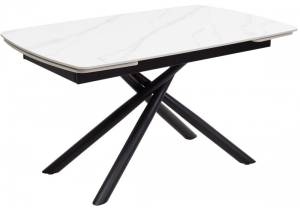Стол Woodville Rivoli 493170 matt white marble sintered stone, black 140(200)x90x76
