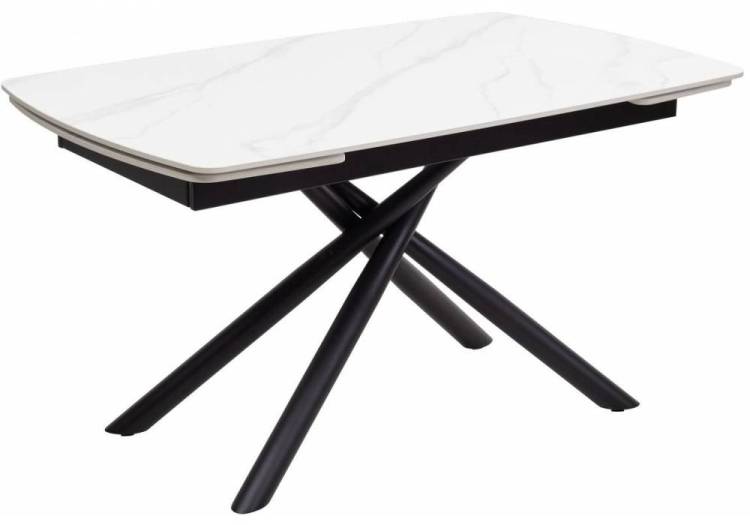 Стол Woodville Rivoli 493170 matt white marble sintered stone, black 140(200)x90x76