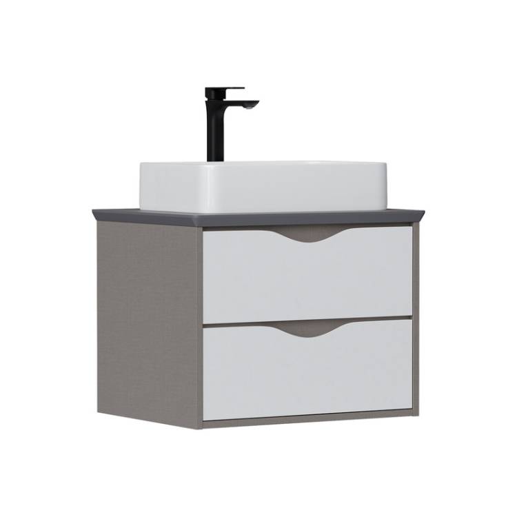 Тумба с раковиной Equil Smile 60 подвесная, белый, лен антрацит