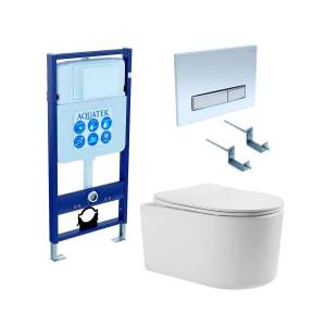 Унитаз с инсталляцией Aquatek Мия 4в1 с крышкой-сиденьем микролифт, с кнопкой