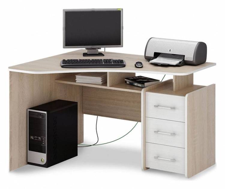 Стол письменный левый МФ Мастер Триан-5 МСТ-УСТ-05-ДС-БТ-16 Дуб сонома / белый