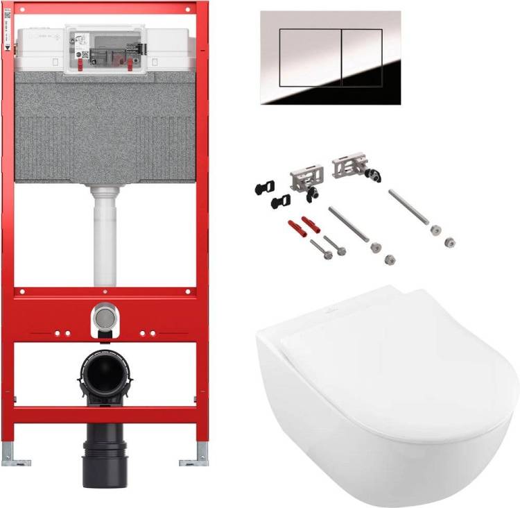 Комплект Унитаз подвесной Villeroy&Boch Subway 2.0 с инсталляцией TECE TECEprofil Uni 2.0 и кнопкой смыва TECE Now