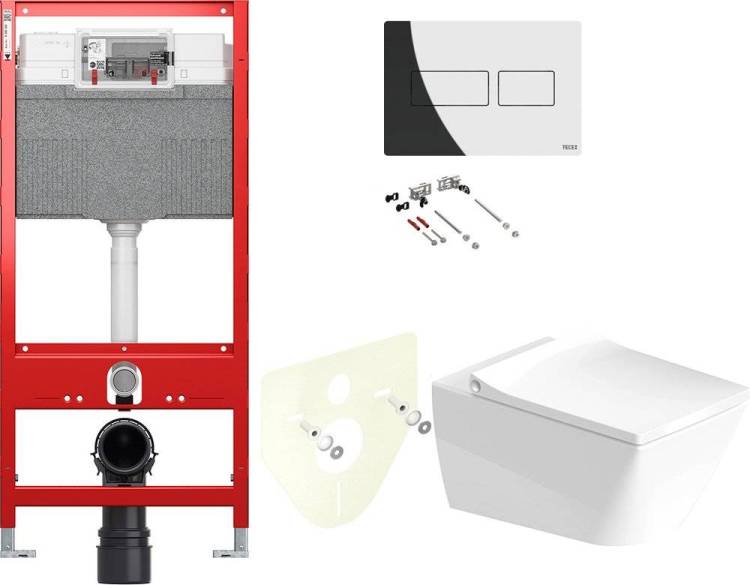 Комплект Унитаз подвесной Duravit Viu 2511090000 безободковый + Крышка-сиденье с микролифтом + Инсталляция TECE TECEprofil Uni 2.0 9300302 с кнопкой смыва хром
