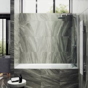 Шторка на ванну MaybahGlass MGV-61-1ш стекло прозрачное, профиль белый матовый, 1400x500