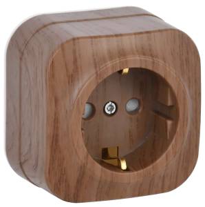 Розетка 1-местная с заземлением и шторками IEK Glory ERH14-K24-16 дуб