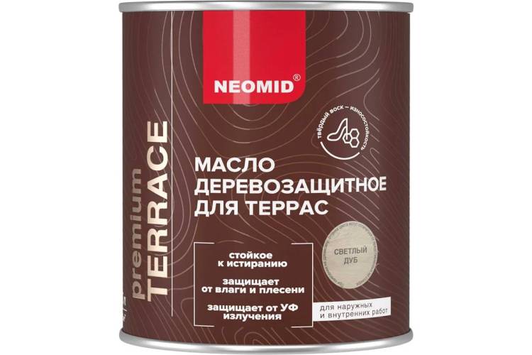 Масло деревозащитное для террас Neomid Terrace шелковисто-матовое светлый дуб 0.75 л