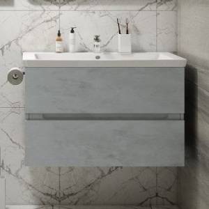 Тумба с раковиной Art&Max Techno подвесная, 90, бетон лофт натуральный