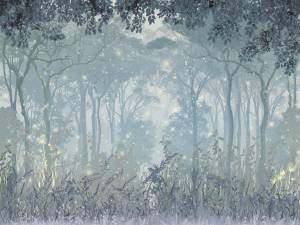 Бесшовные Eco обои Ortograf Flora 31295 Glade of fireflies blue Гладь ОЕ-Р2
