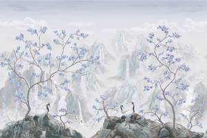 Бесшовные Eco обои Ortograf Chinoiserie 33931 Mountain peaks blue Жемчуг ОЕ-Р3
