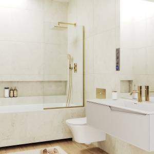 Шторка на ванну MaybahGlass MGV-248-3у стекло прозрачное, профиль золото, 1400x300