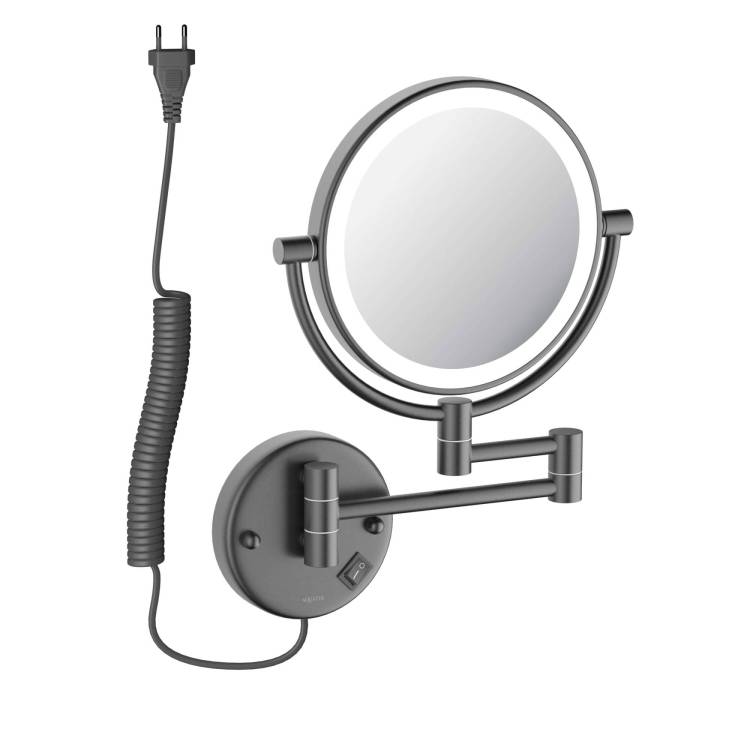 Косметическое зеркало Aquatek AQ4915BGM с подсветкой, 5х, черный хром шлифованный