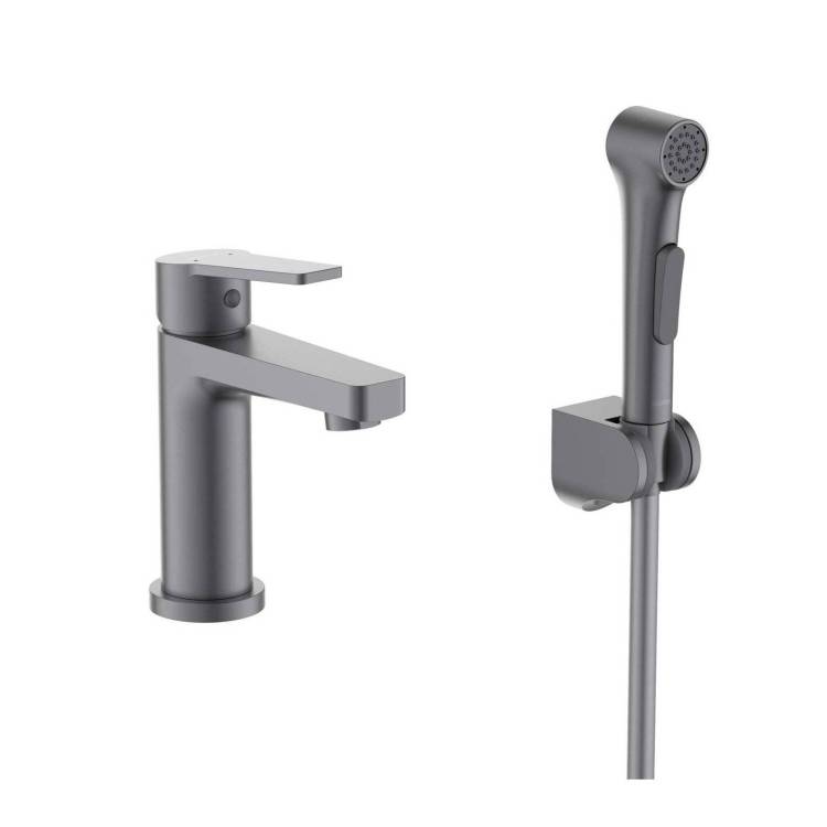 Смеситель для раковины Aquatek Лугано AQ1712BGM с гигиеническим душем, оружейная сталь