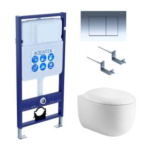 Унитаз с инсталляцией Aquatek Альтаир cm-010 4в1 с кнопкой глянцевый хром