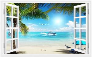 3D Фотообои Artegrafico «Вид из окна на пляж» OK003 канвас