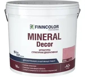 FINNCOLOR MINERAL DECOR штукатурка декоративная, структурная, шуба фракция 1,5 мм (16кг)