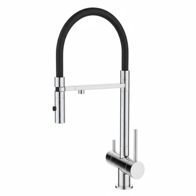 Смеситель для кухни DQ Kitchen DA1462501Chrome с подключением к фильтру, гибкий излив, хром