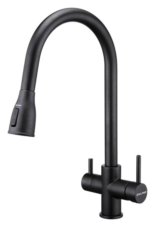 Смеситель для кухни Paulmark Lange La214212-BLM с выдвижным изливом, черный