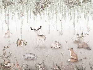 Бесшовные Eco обои Ortograf Little friends 34355 Лесные друзья Холст ОЕ-Х