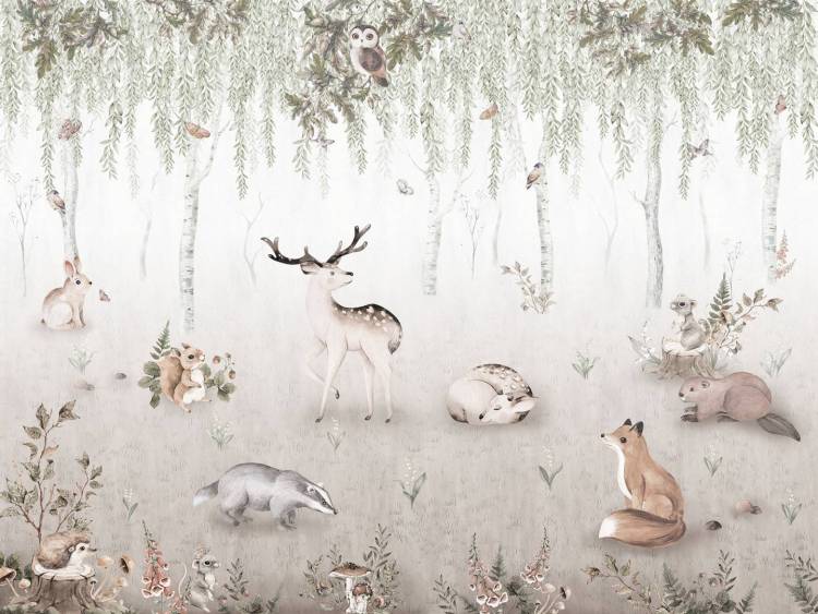 Бесшовные Eco обои Ortograf Little friends 34355 Лесные друзья Холст ОЕ-Х