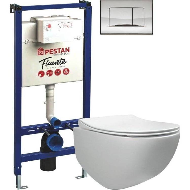 Комплект Унитаз подвесной Pestan Fluenta Rimless 40006661 + Инсталляция 40006356 + Кнопка Active 40006361