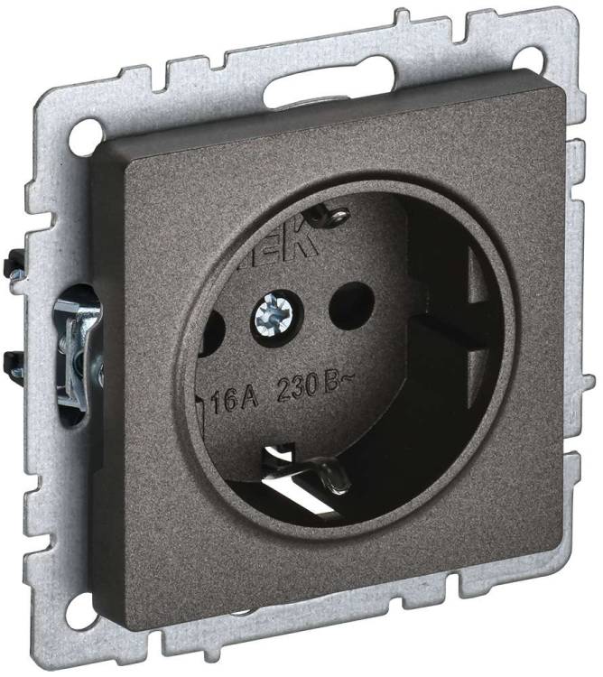 Розетка 1-местная с заземлением и шторками IEK Brite BR-R14-16-K45 темная бронза