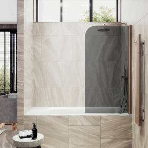 Шторка на ванну MaybahGlass MGV-603-2 поворотная, на монопетле, стекло графит, профиль бронза, 1400x400