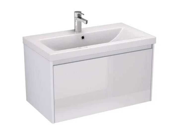 Тумба с раковиной Velvex Klaufs 80 подвесная, 1 ящик, белый глянцевый