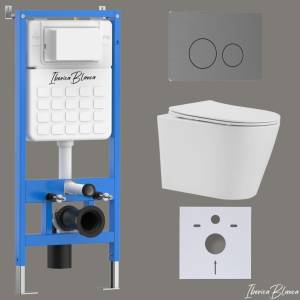 Комплект Iberica Blanca Burgos Alto IB001.BRA.234.8180 унитаз безободковый, белый, сиденье микролифт, клавиша смыва вороненая сталь