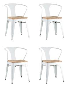 Набор из 4 стульев Stool Group Tolix Arm Wood YD-H440AR-W LG-02 X4 белый глянцевый, светлое дерево