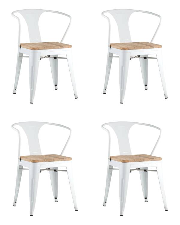 Набор из 4 стульев Stool Group Tolix Arm Wood YD-H440AR-W LG-02 X4 белый глянцевый, светлое дерево