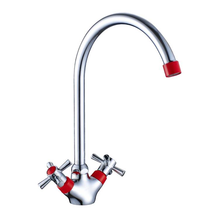 Смеситель для кухни Decoroom DR51 DR51028-Red двуручный с высоким повортным изливом Хром/красный