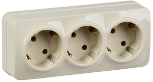 Розетка 3-местная с заземлением IEK Glory ERH31-K33-16 кремовый