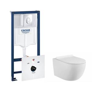 Комплект Grohe GR7500480 Инсталляция для унитаза Grohe Rapid SL + Унитаз подвесной beWash Minimal безободковый, с сиденьем микролифт, белый глянец