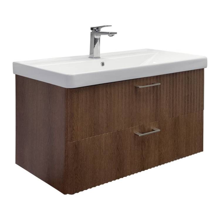 Тумба с раковиной Comforty Ангара-90П 00-00021037 подвесная, дуб темно-коричневый